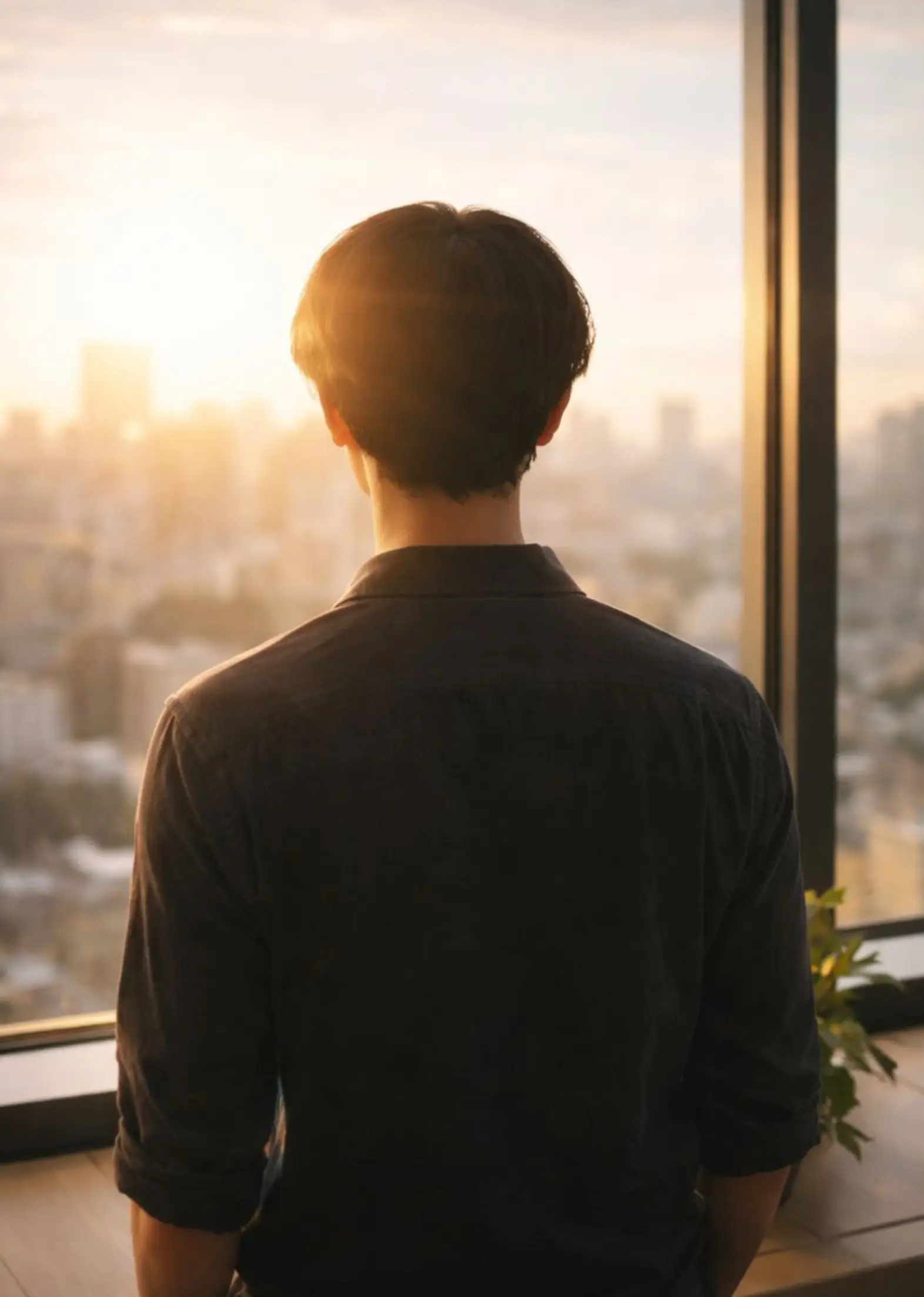 柔らかい自然光を浴びながら、緑の草木に手を伸ばす様子